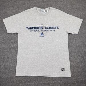 Vintage CCM Vancouver Canucks Shirt Mens Large Gray Hockey NHL Spell Out Y2K